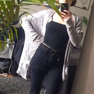 Long grey knit cardigan